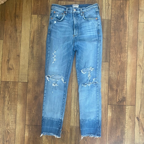 Agolde High Waisted Distresses Cropped Jeans with Raw Hem. Size 28. - Picture 4 of 12